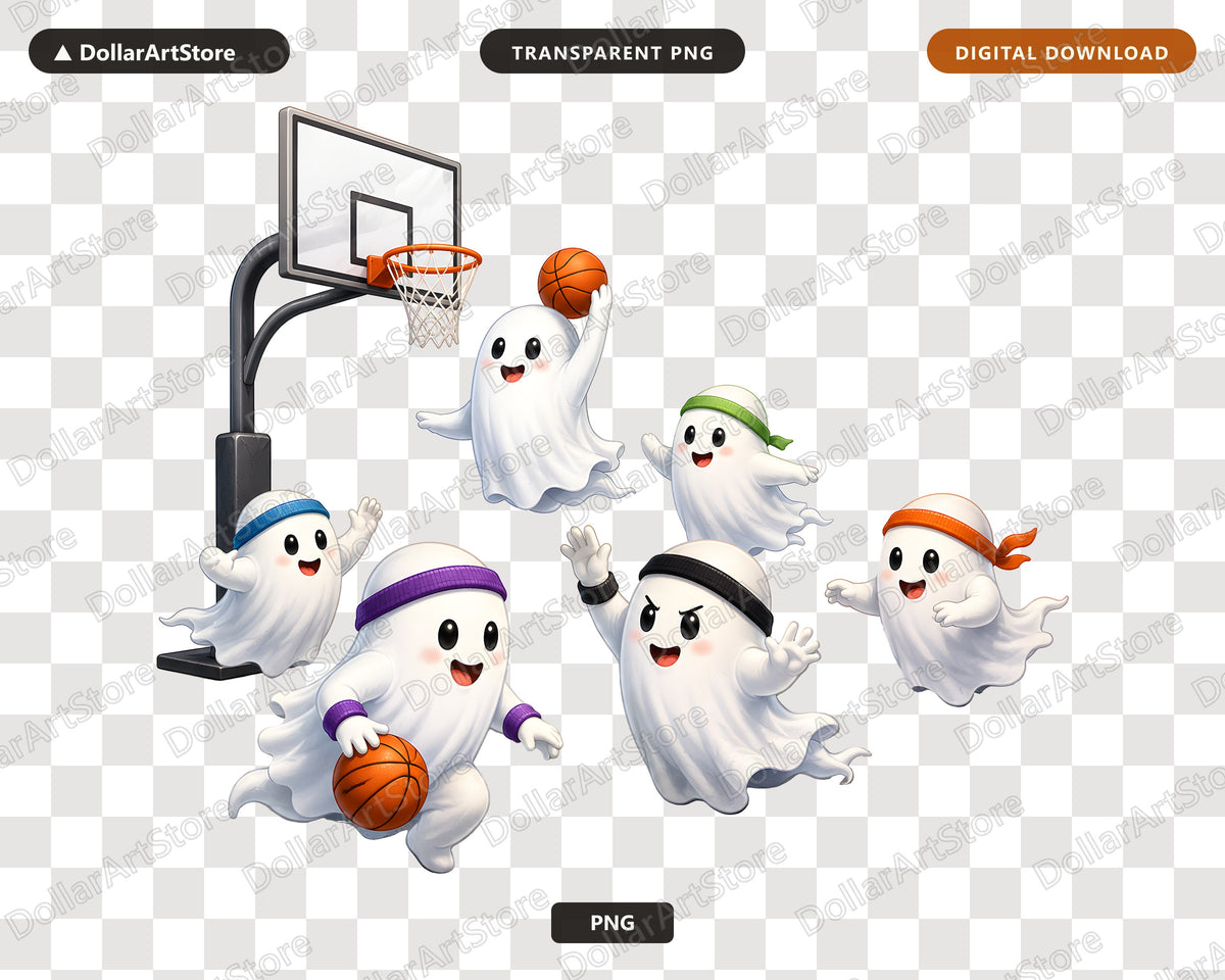 Cute Basketball Ghosts PNG, Sublimation Design, Halloween Sports Shirt Design