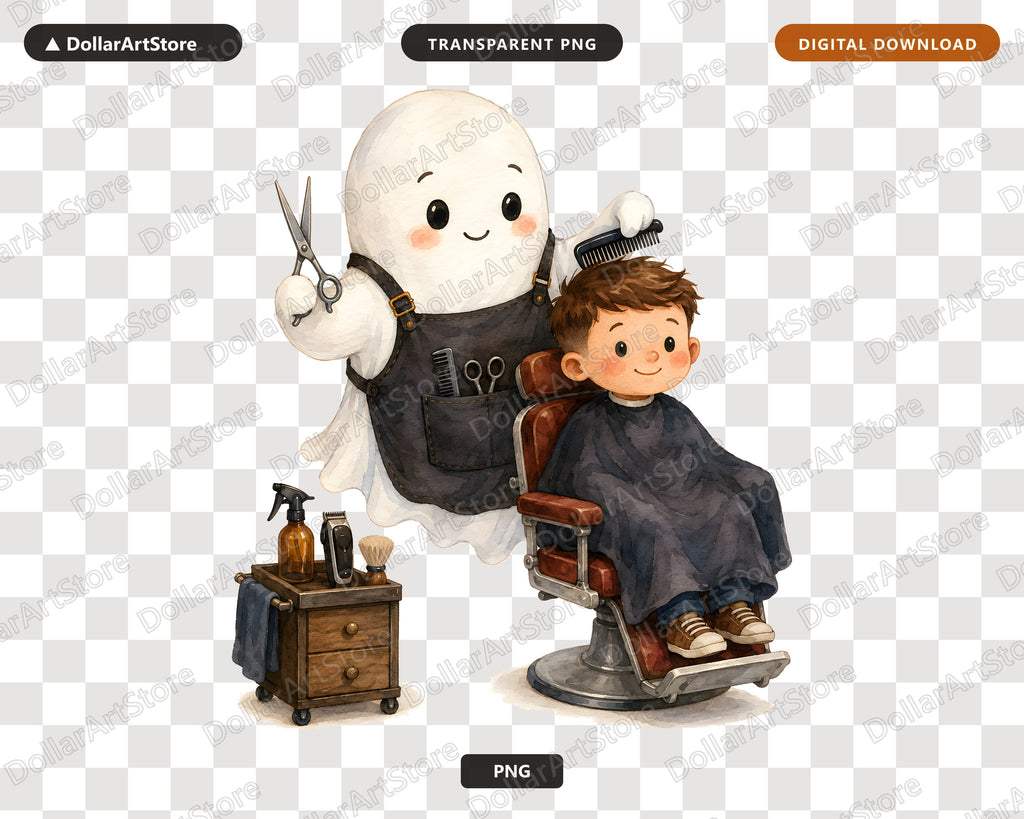 Cute Ghost Barber PNG, Sublimation Design, Shirt & Tumbler Graphic Download