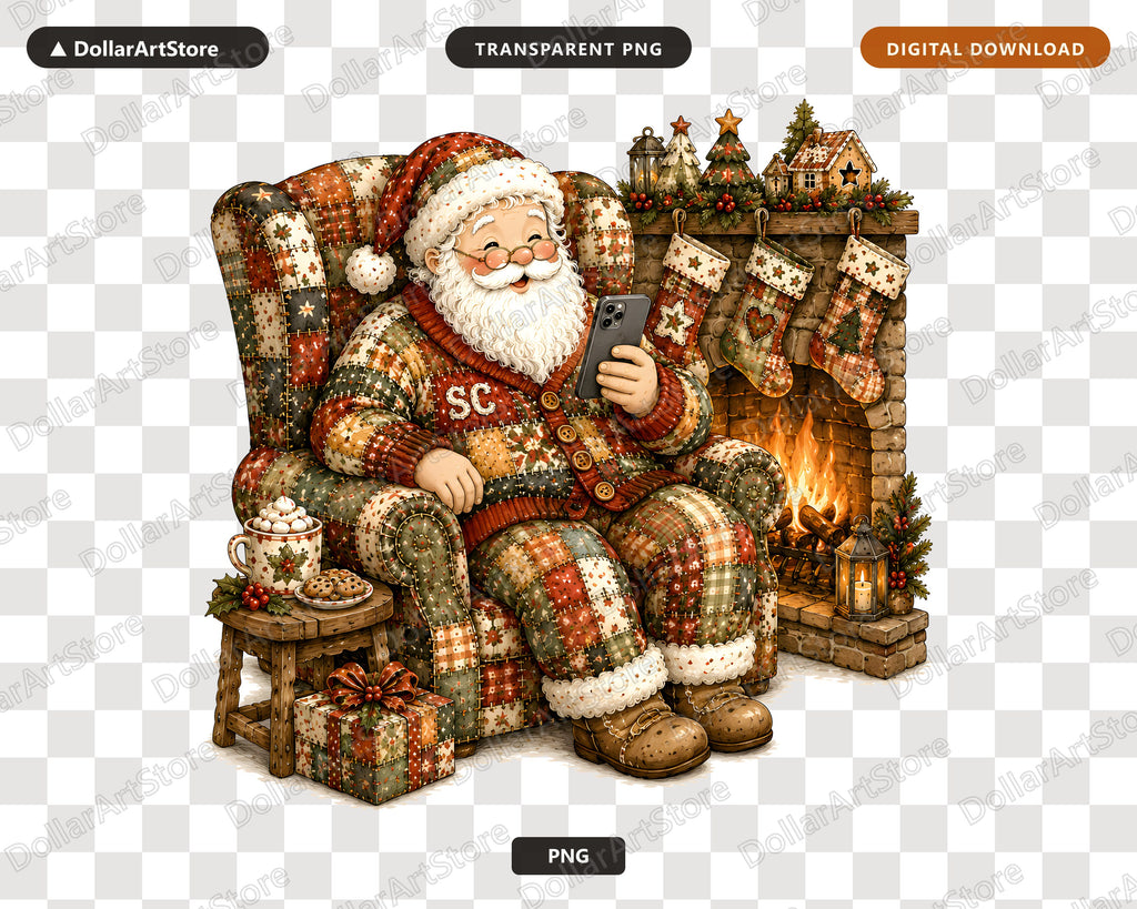 Santa Patchwork PNG, Sublimation Design, Christmas Shirt Digital Download