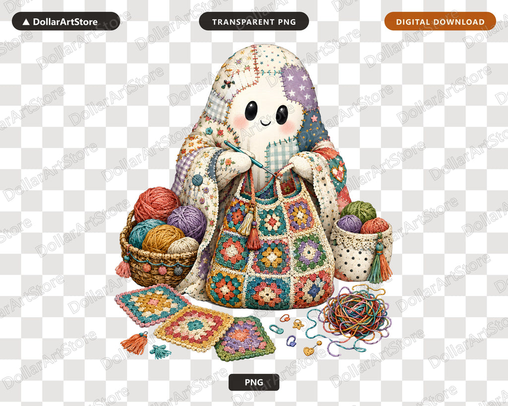 Crafting Ghost PNG Sublimation Design, Cute Crochet Art Digital Download