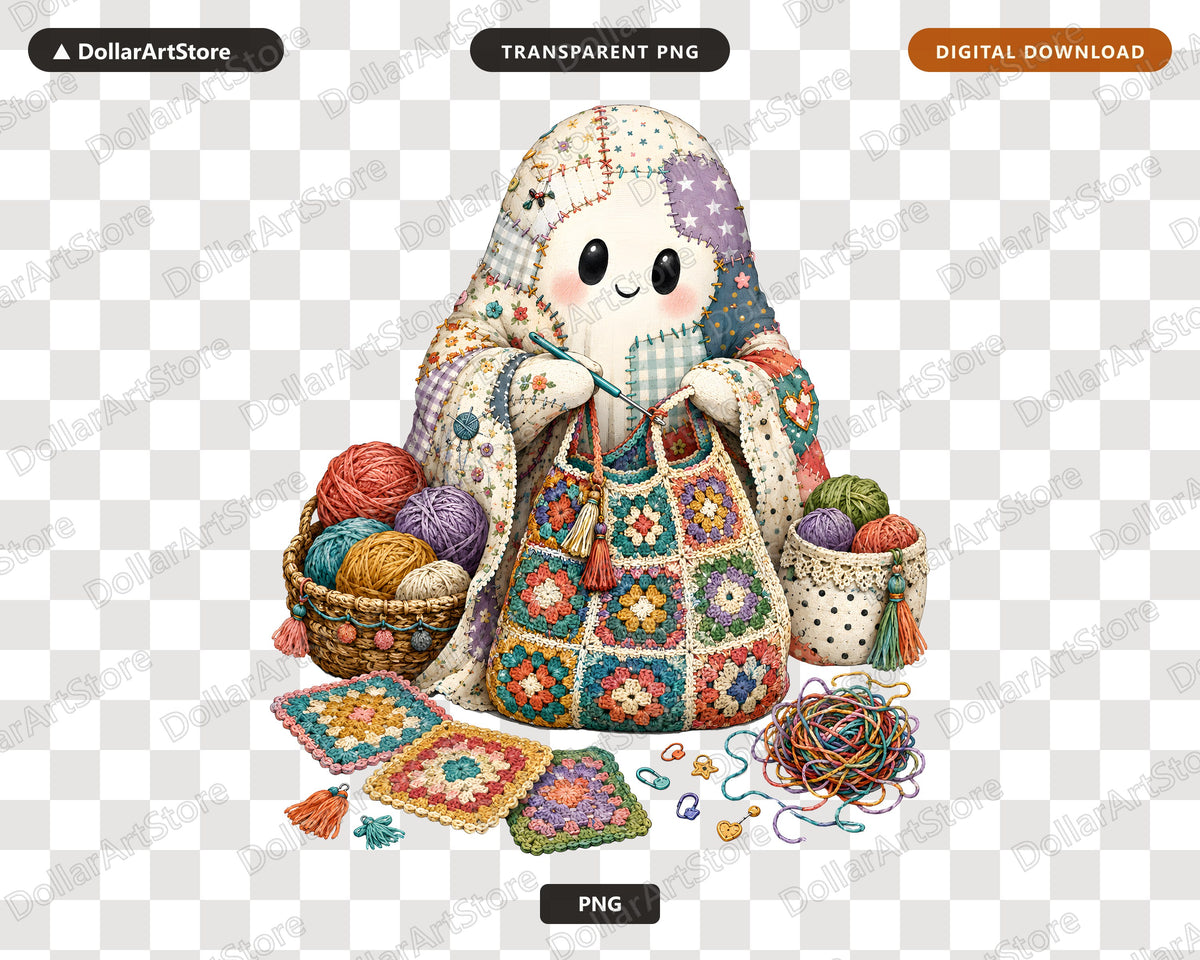 Crafting Ghost PNG Sublimation Design, Cute Crochet Art Digital Download