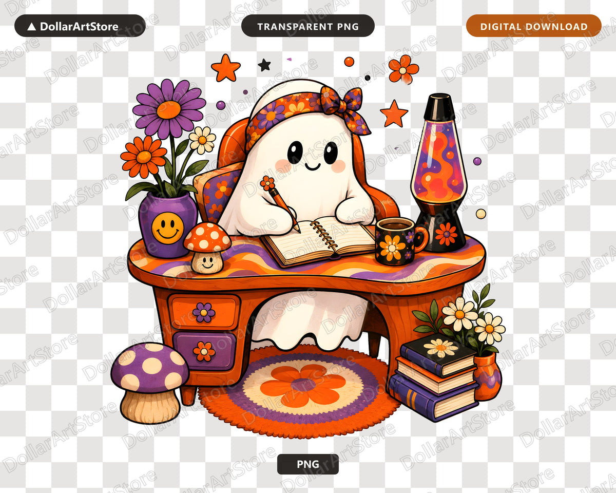Bookish Ghost PNG, Sublimation Design, Cute Reading Art Digital Download