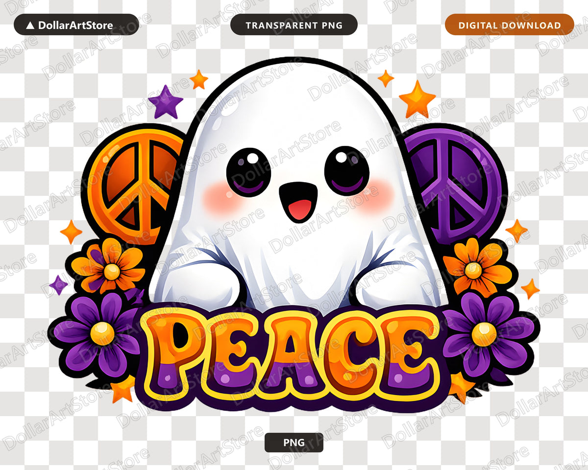 Cute Halloween Ghost PNG, Peace Sublimation Design, Digital Download