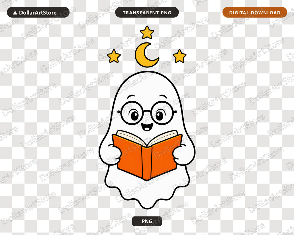 Bookish Ghost PNG, Transparent Design for Sublimation and Print-on-Demand