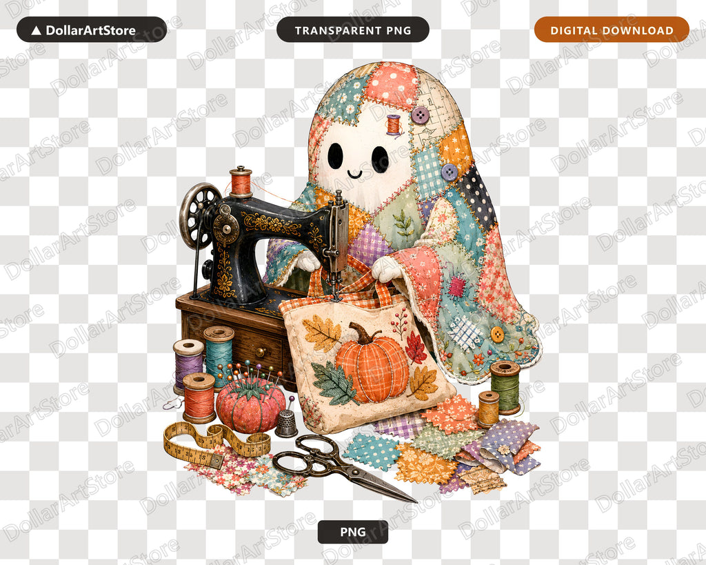 Crafting Ghost PNG, Vintage Sewing Design, Sublimation Digital Download