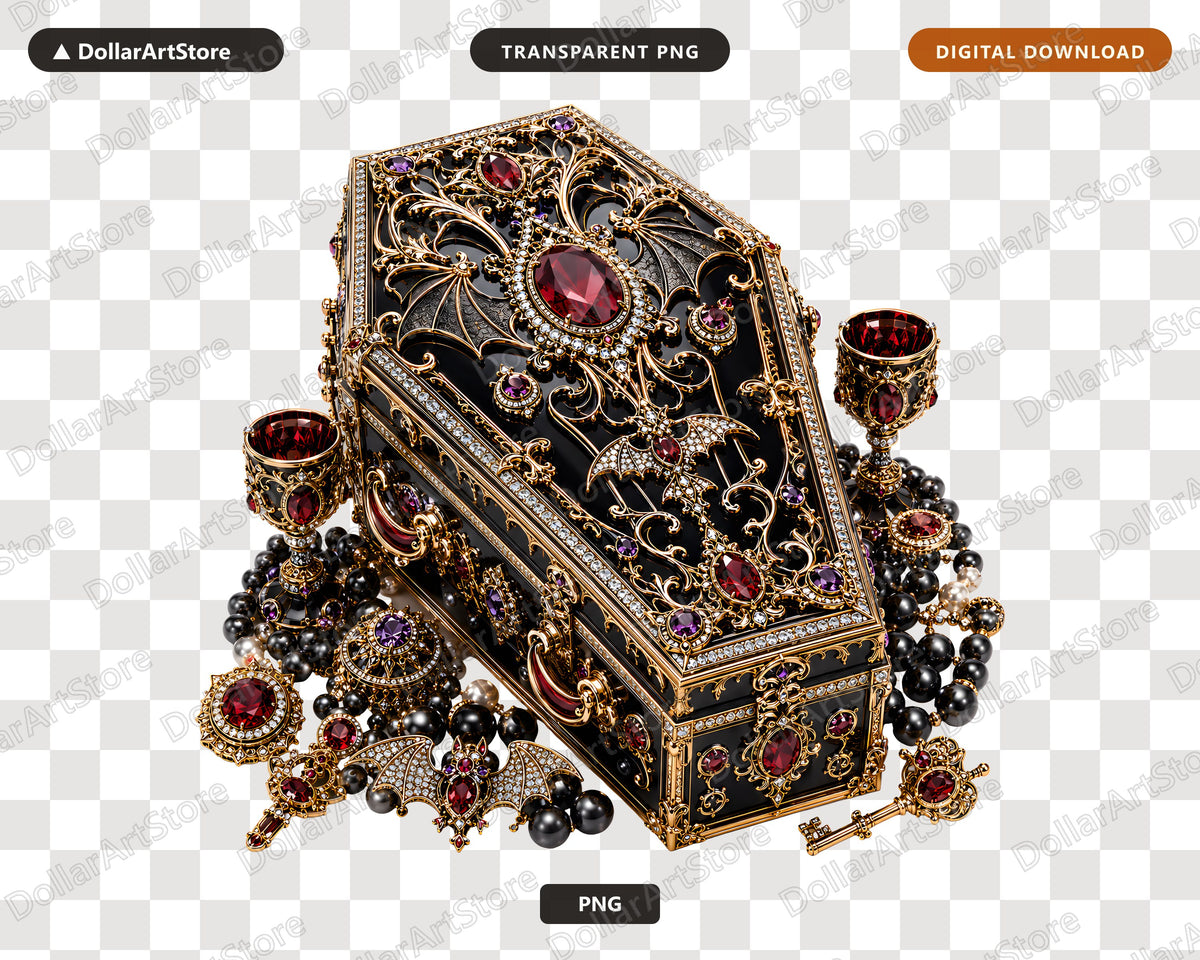 Gothic Coffin Jewelry PNG, Dark Baroque Design, Sublimation Shirt & Tumbler PNG