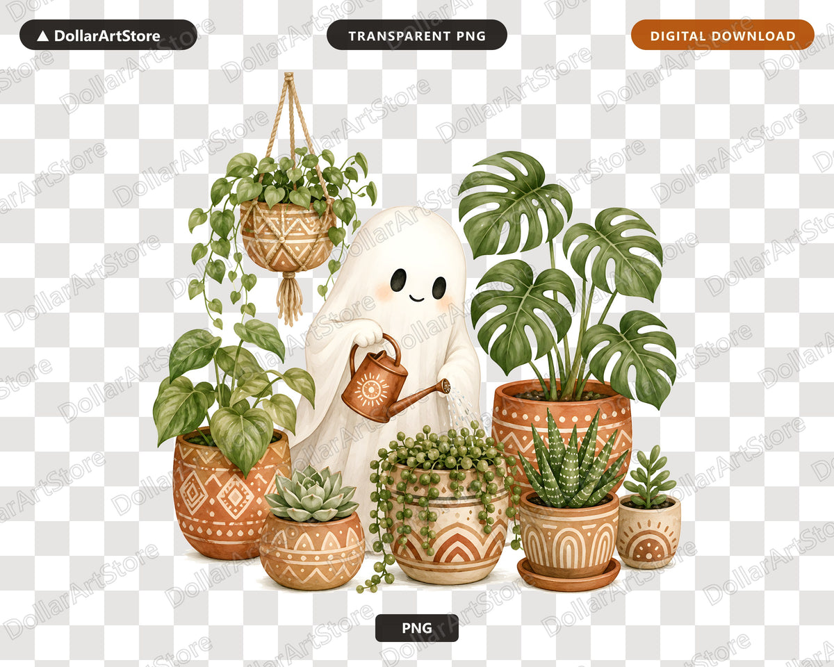 Boho Ghost PNG, Plant Lover Sublimation Design, Cute Cottagecore Digital Download