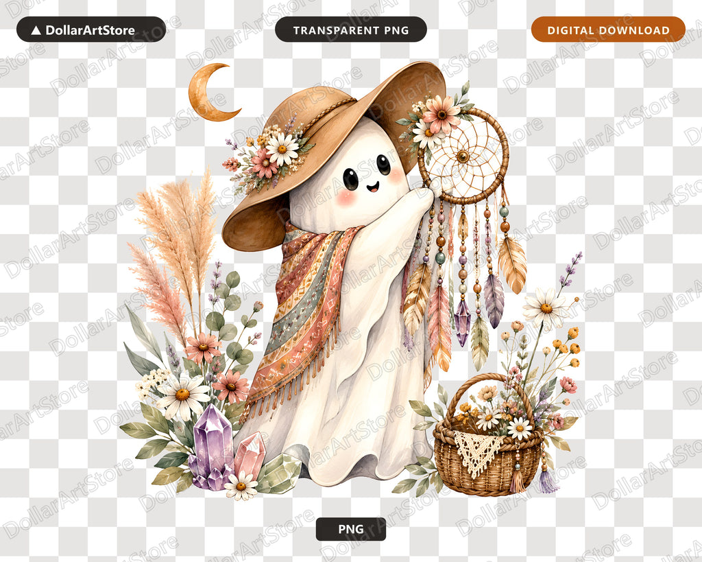 Boho Ghost PNG, Sublimation Design, Cute Spirit Shirt Design Digital Download