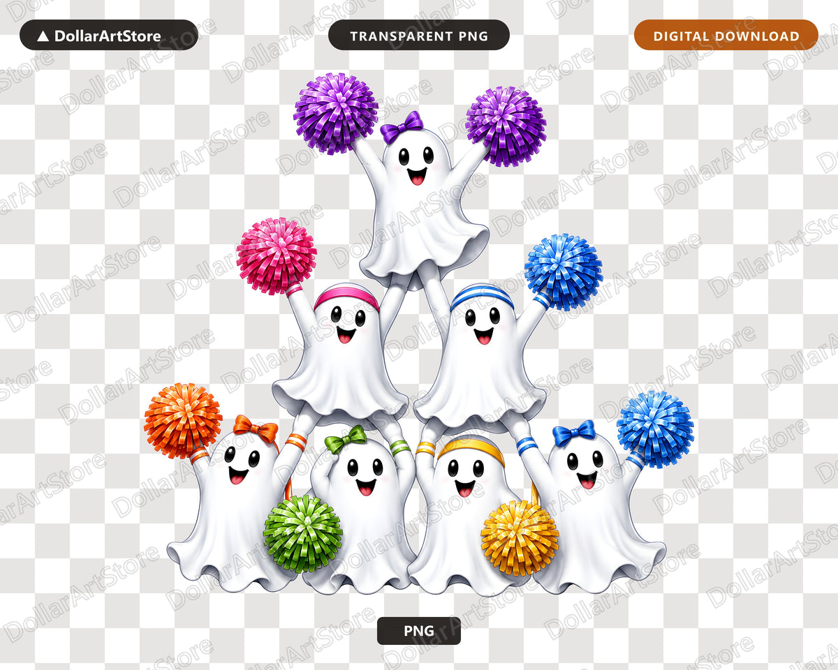 Cute Halloween Ghost PNG, Cheerleader Design, Sublimation Shirt Design Digital Download