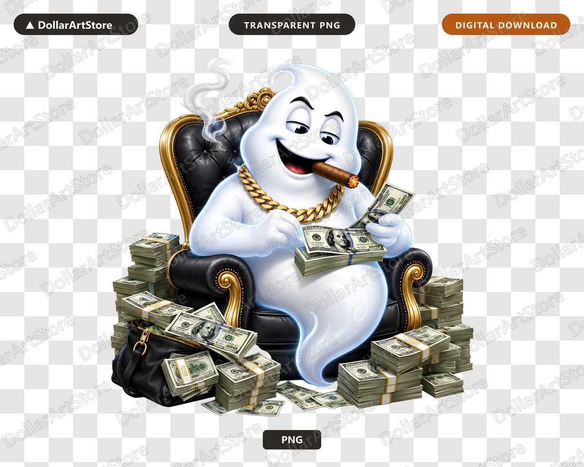 Cute Ghost PNG Sublimation Design, Funny Money Ghost Shirt Design Digital Download