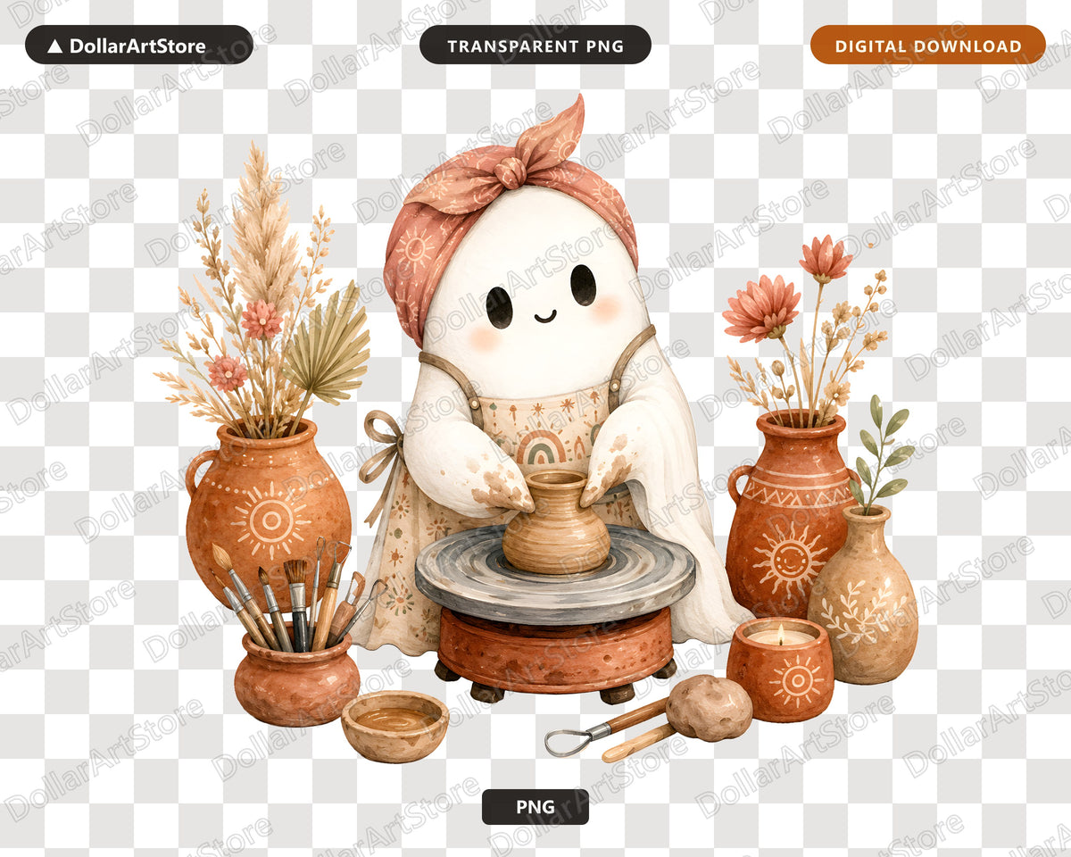 Boho Ghost PNG, Pottery Ceramic Art, Sublimation Design Digital Download