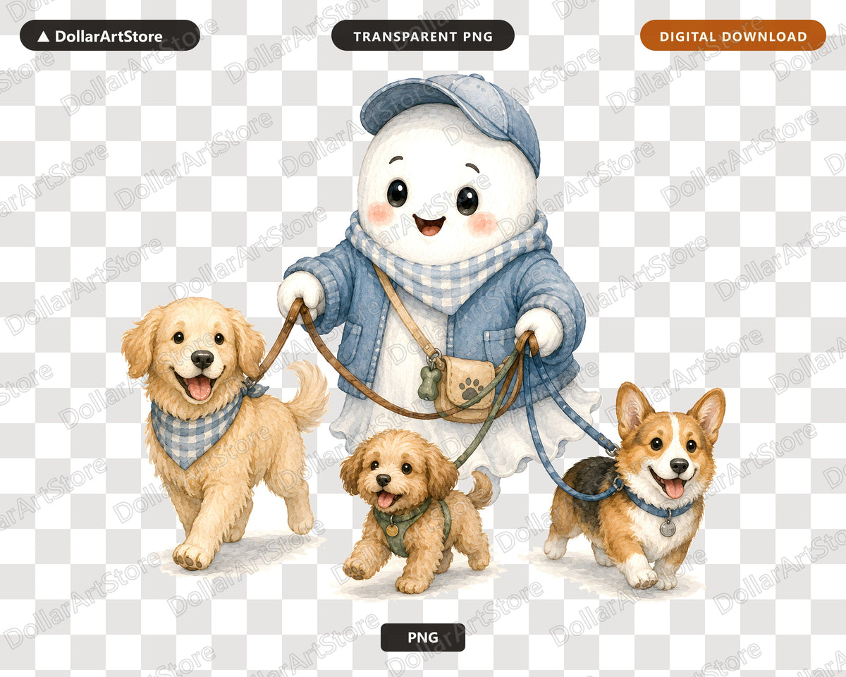 Cute Ghost Walking Dogs PNG, Sublimation Design, Shirt Design Digital Download