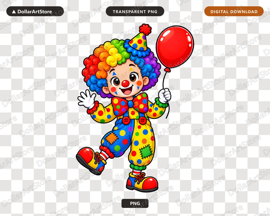 Cute Clown PNG, Kids Party Sublimation Design, Instant Digital Download