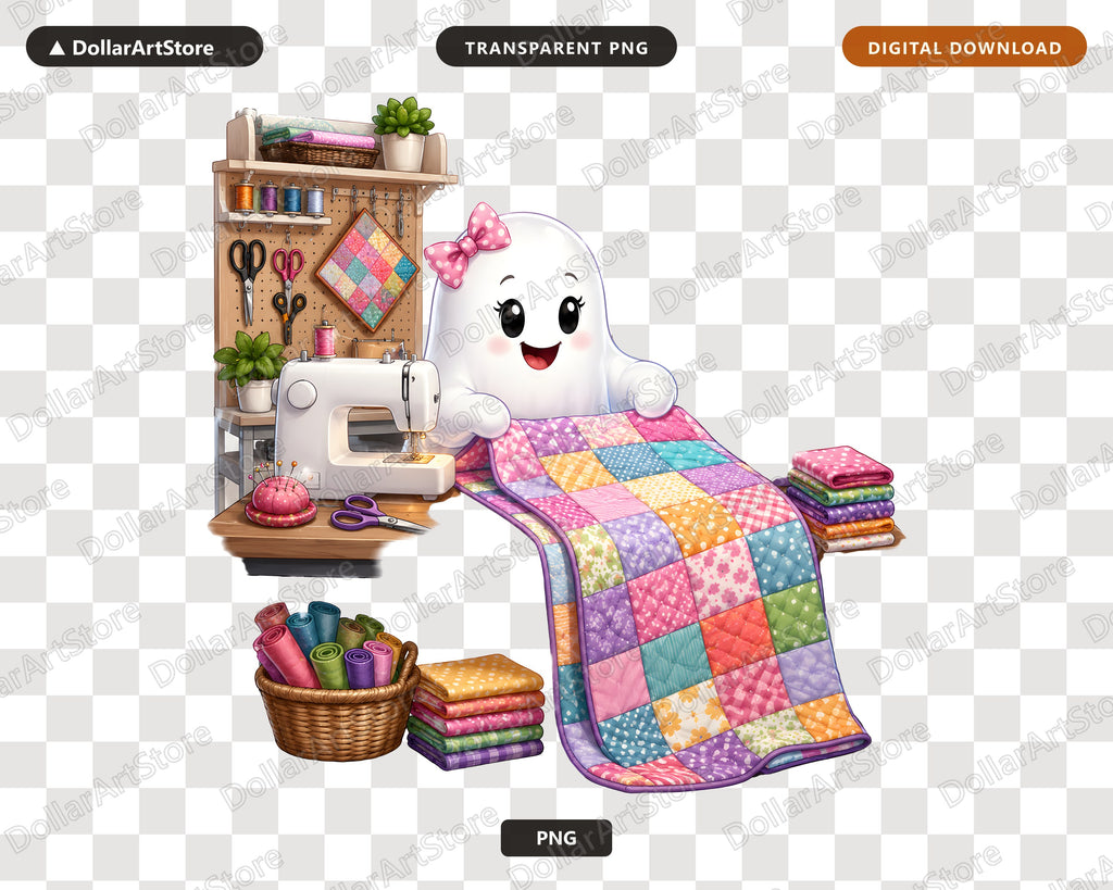 Cute Sewing Ghost PNG, Sublimation Design, Crafts Digital Download