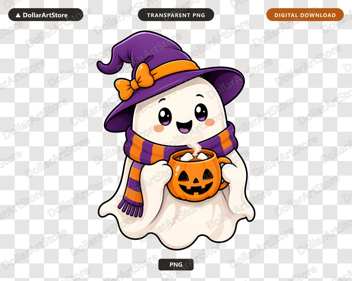 Cute Halloween Ghost PNG, Witch Hat Design, Sublimation Shirt Download