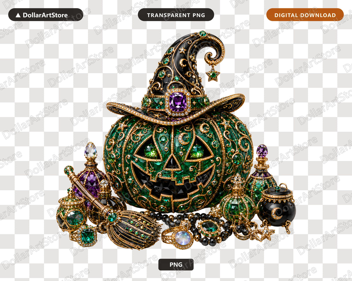 Luxury Witch Hat Pumpkin PNG, Gothic Halloween Design, Sublimation Print