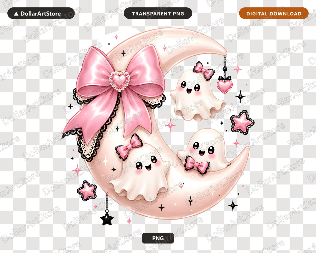 Coquette Halloween Ghost PNG, Cute Pink Bow Design Sublimation Shirt Download