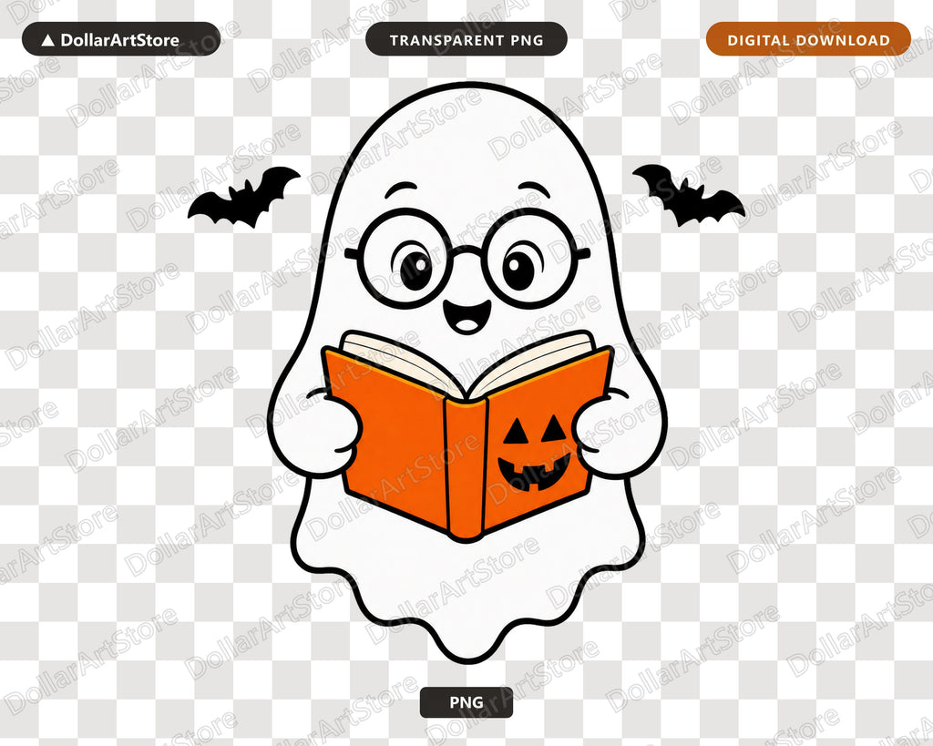 Bookish Ghost PNG Sublimation Design, Halloween Shirt & Tumbler Design