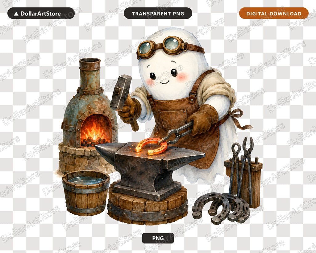 Steampunk Ghost Blacksmith PNG, Western Design, Sublimation Digital Download