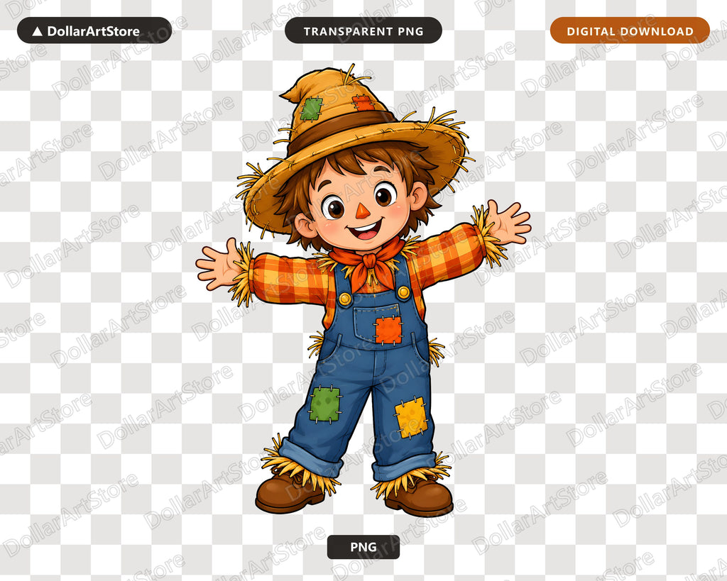 Cute Scarecrow Boy PNG, Fall Halloween Shirt Design, Sublimation Digital Download