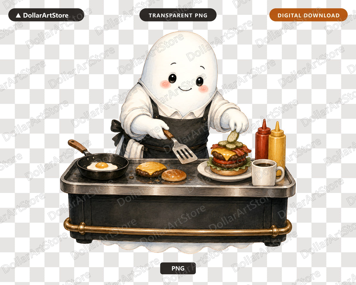 Cute Ghost Chef PNG, Sublimation Design, Kitchen Shirt Design Digital Download