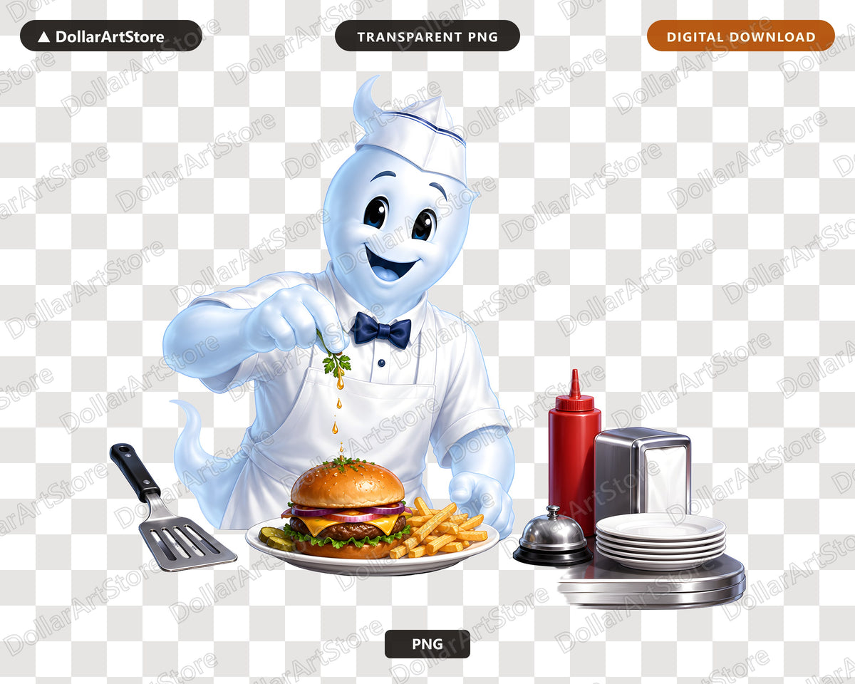 Cute Chef Ghost PNG, Burger Restaurant Design, Sublimation Download
