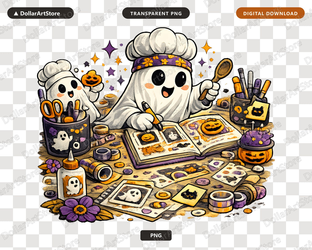 Cute Halloween Ghost Chef PNG, Sublimation Design, Shirt Design Digital Download