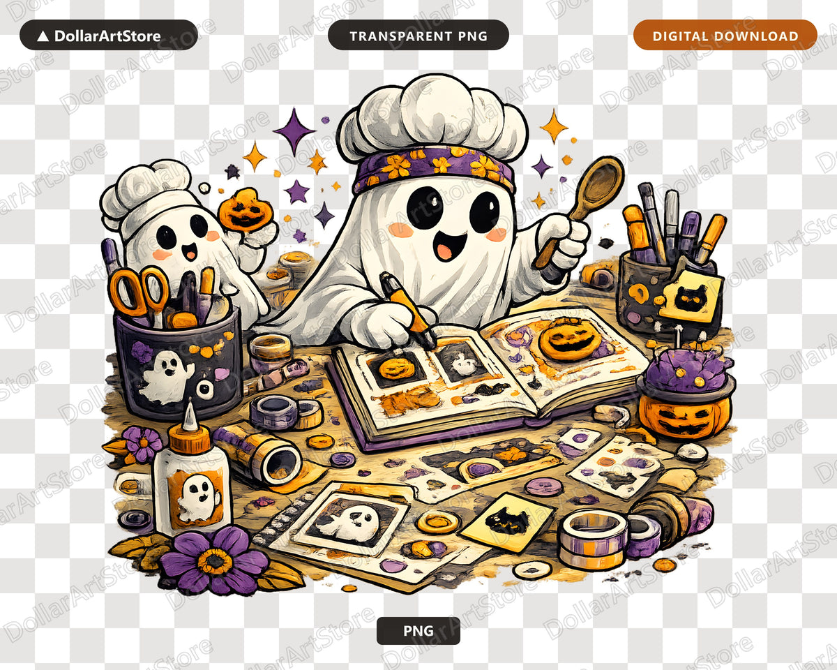 Cute Halloween Ghost Chef PNG, Sublimation Design, Shirt Design Digital Download