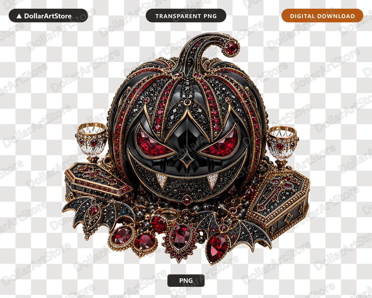 Gothic Halloween Pumpkin PNG, Luxury Steampunk Design, Sublimation Shirt & Tumbler