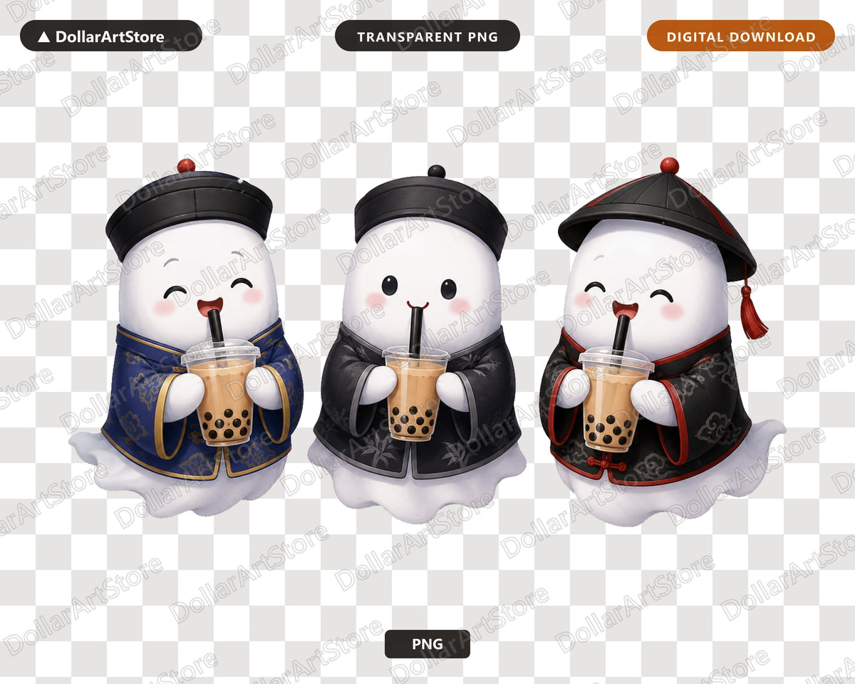 Cute Halloween Ghost PNG Sublimation Design, Boba Tea Shirt Design Digital Download