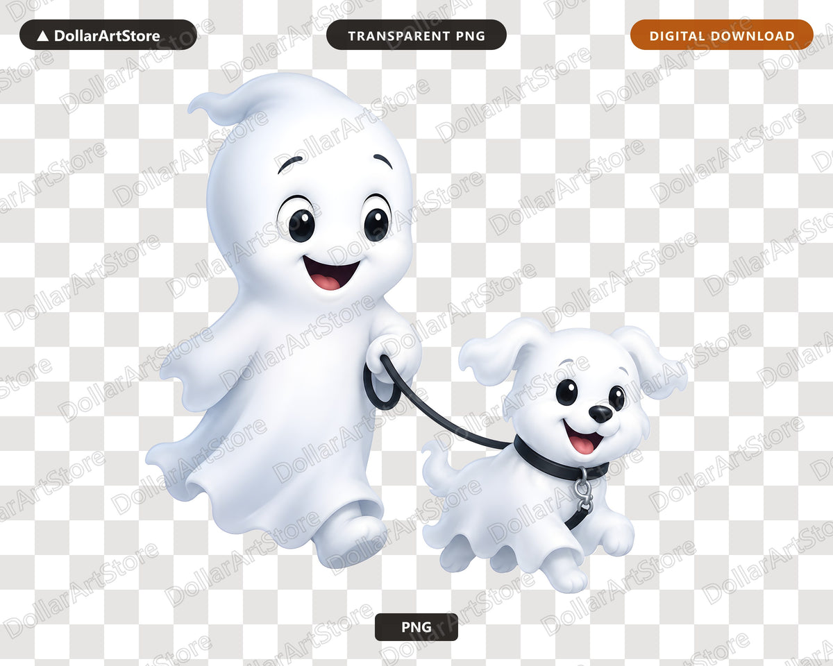 Cute Halloween Ghost PNG, Friendly Ghost Dog Digital Download Sublimation Design