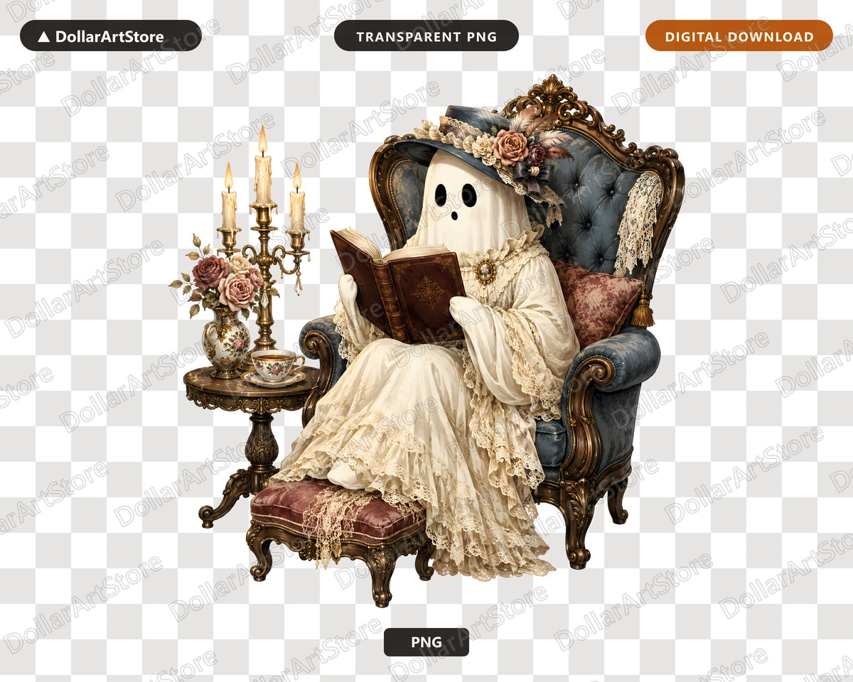 Bookish Ghost PNG, Vintage Gothic Design, Sublimation Shirt Design Digital Download