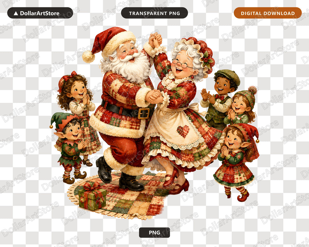 Santa Patchwork PNG, Vintage Christmas Design, Sublimation Download