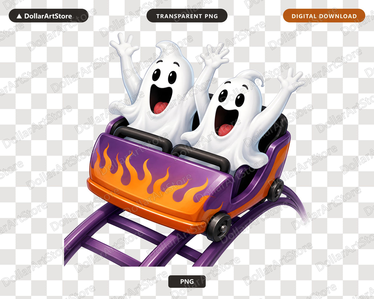 Cute Ghost Roller Coaster PNG, Halloween Sublimation Design, Shirt Design Digital Download