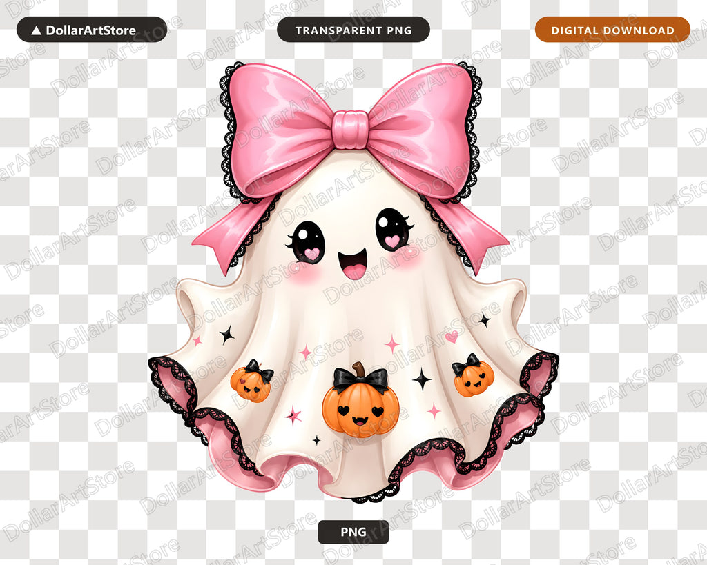 Cute Halloween Ghost PNG, Pink Bow Sublimation Design, Shirt & Tumbler PNG