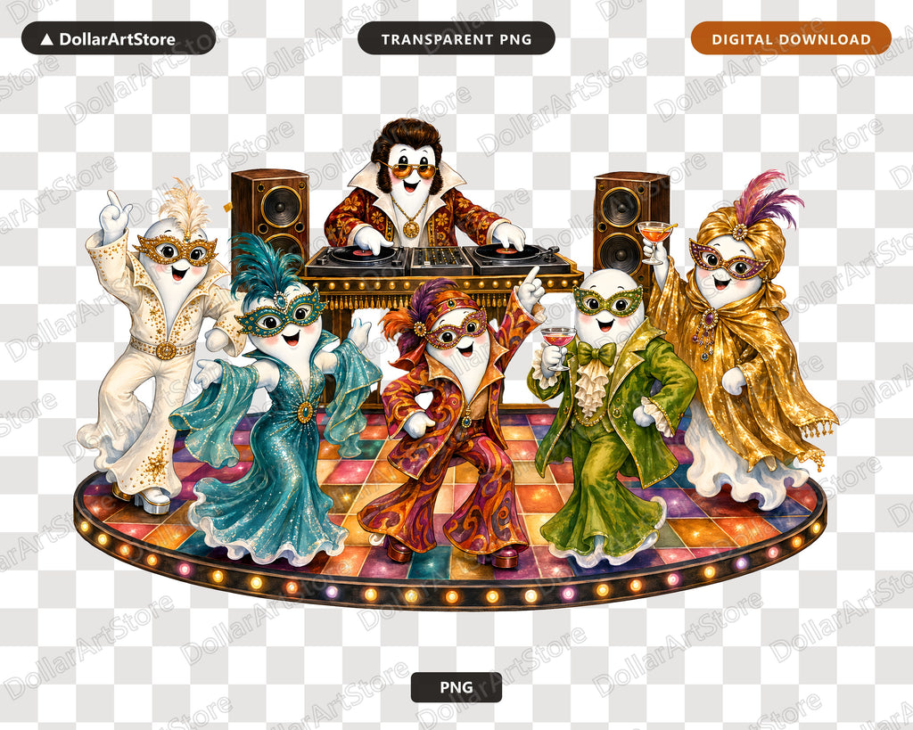 Retro Disco Masquerade Costume Party Penguin PNG, Sublimation Design, Digital Download