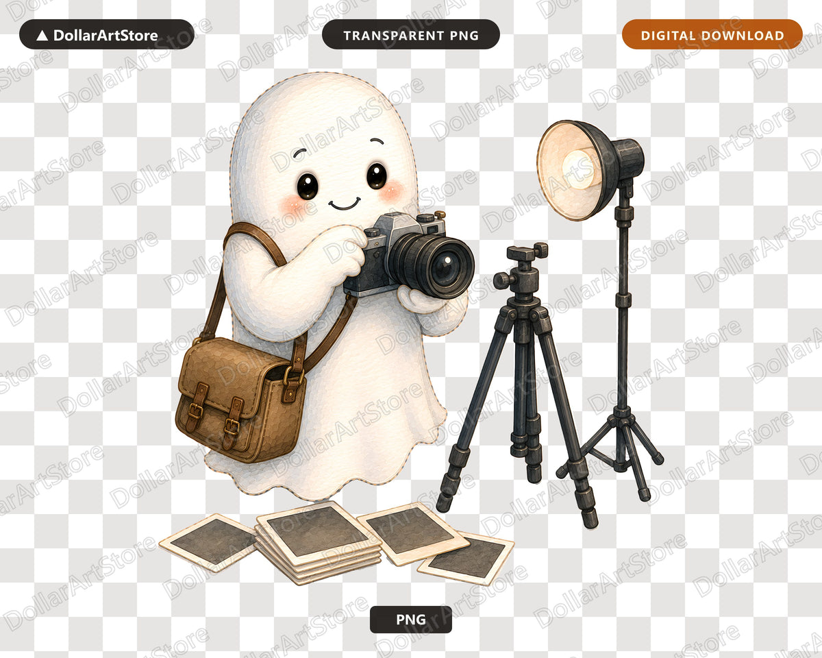 Photographer Ghost PNG, Sublimation Design, Cute Character Digital Download
