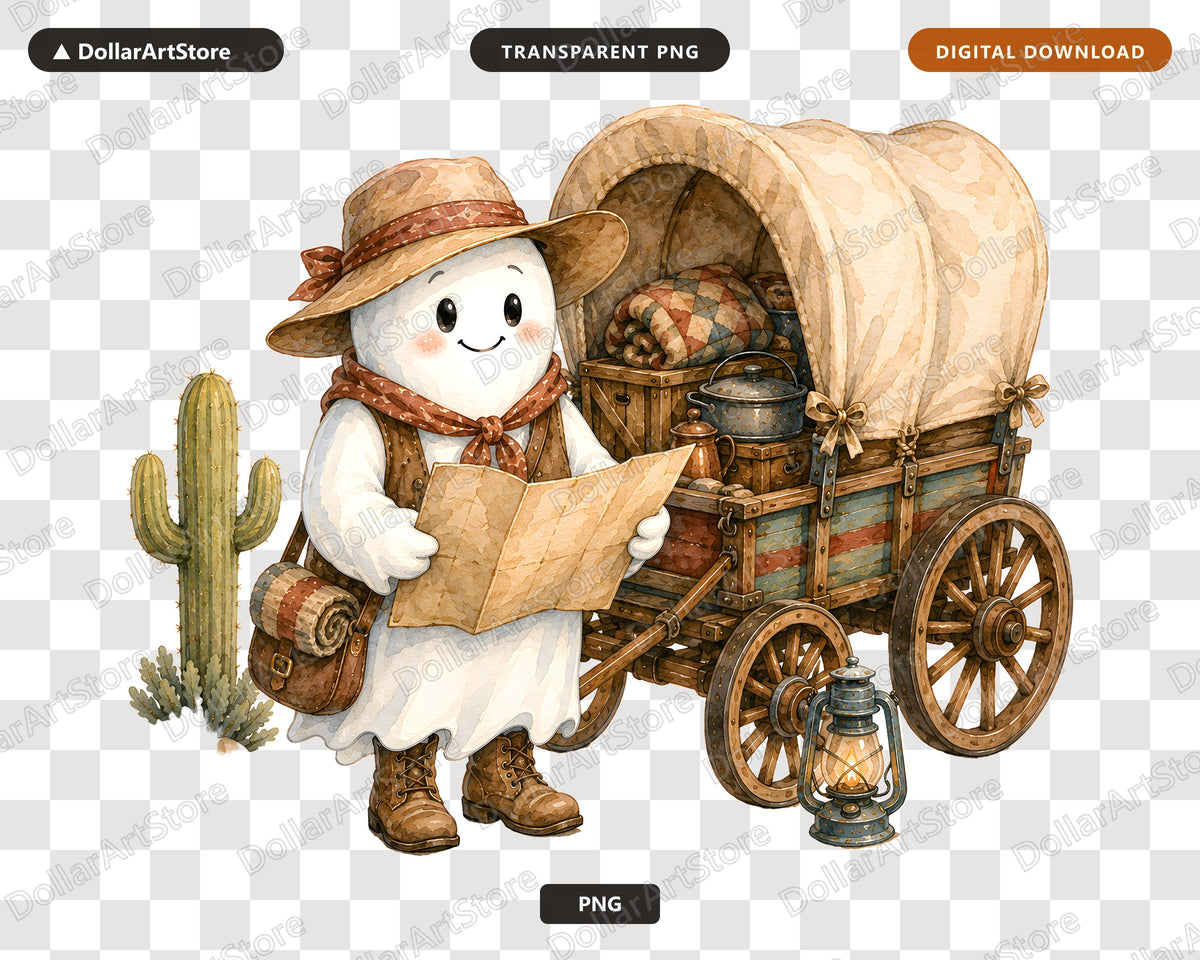 Cowboy Ghost PNG, Western Wagon Sublimation Design, Shirt & Tumbler Graphic Download