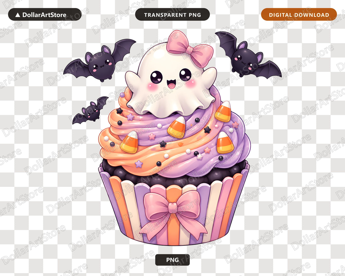 Cute Halloween Ghost Cupcake PNG, Sublimation Design, Shirt Design Digital Download