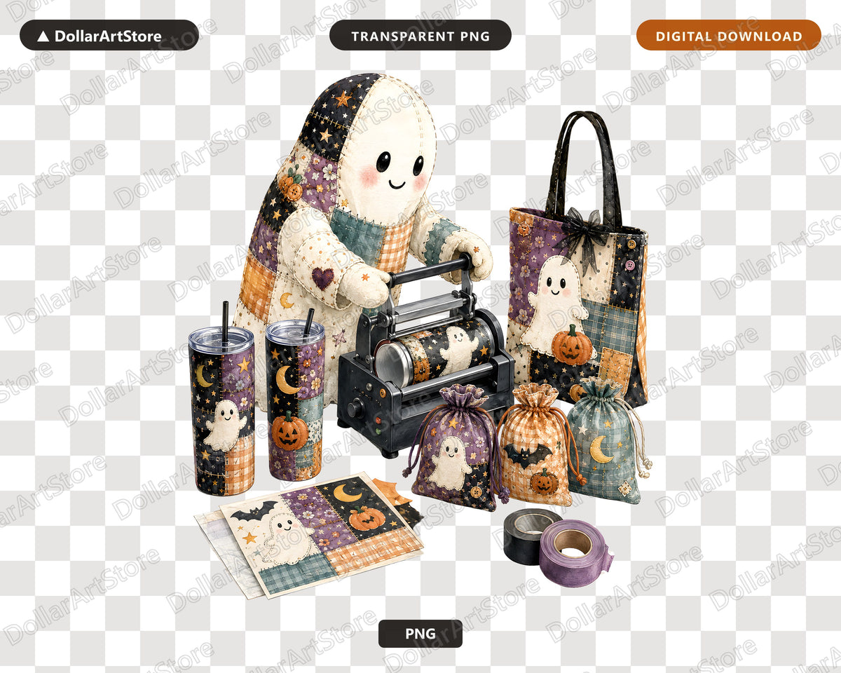 Crafting Ghost PNG Sublimation Design, Halloween Tumbler & Shirt Design