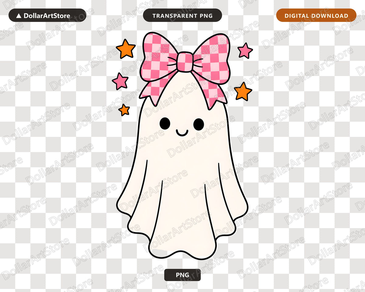Cute Ghost PNG with Pink Bow, Halloween Sublimation Design, Digital Download
