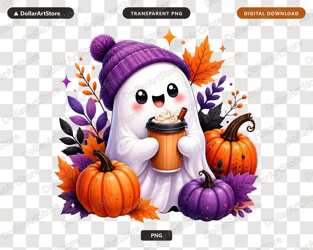 Cute Halloween Ghost PNG, Fall Pumpkin Design, Sublimation Shirt Download