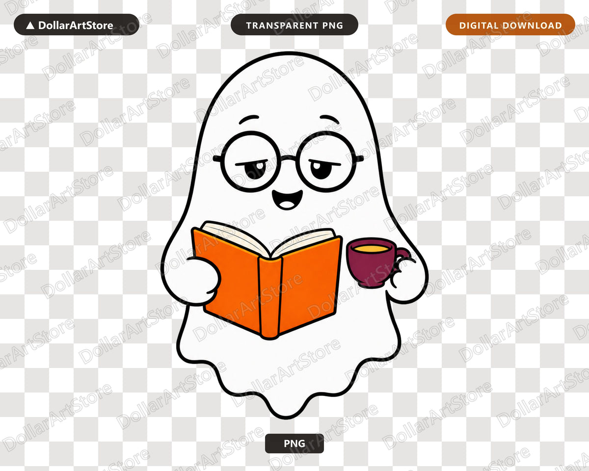 Bookish Ghost PNG, Cute Reading Character Sublimation Design