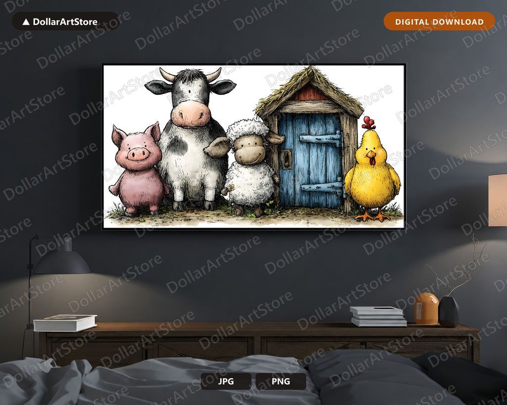 Cute Farm Animals Frame TV Art, Samsung Frame TV Digital Download, 4K Barnyard Screensaver