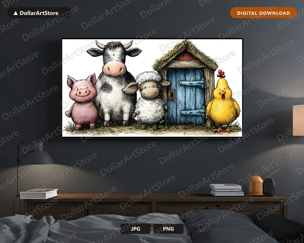 Cute Farm Animals Frame TV Art, Samsung Frame TV Digital Download, 4K Barnyard Screensaver