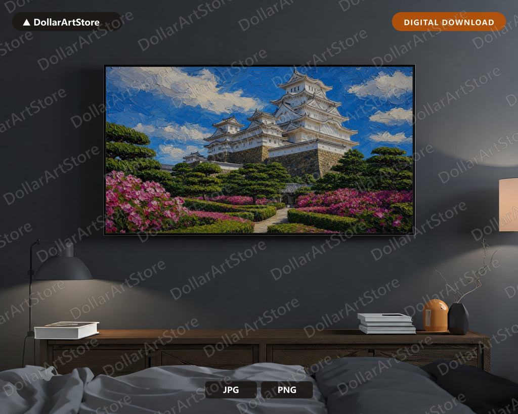 Cozy Textured Japanese Castle Frame TV Art, Samsung Frame TV Digital Download, 4K Screensaver