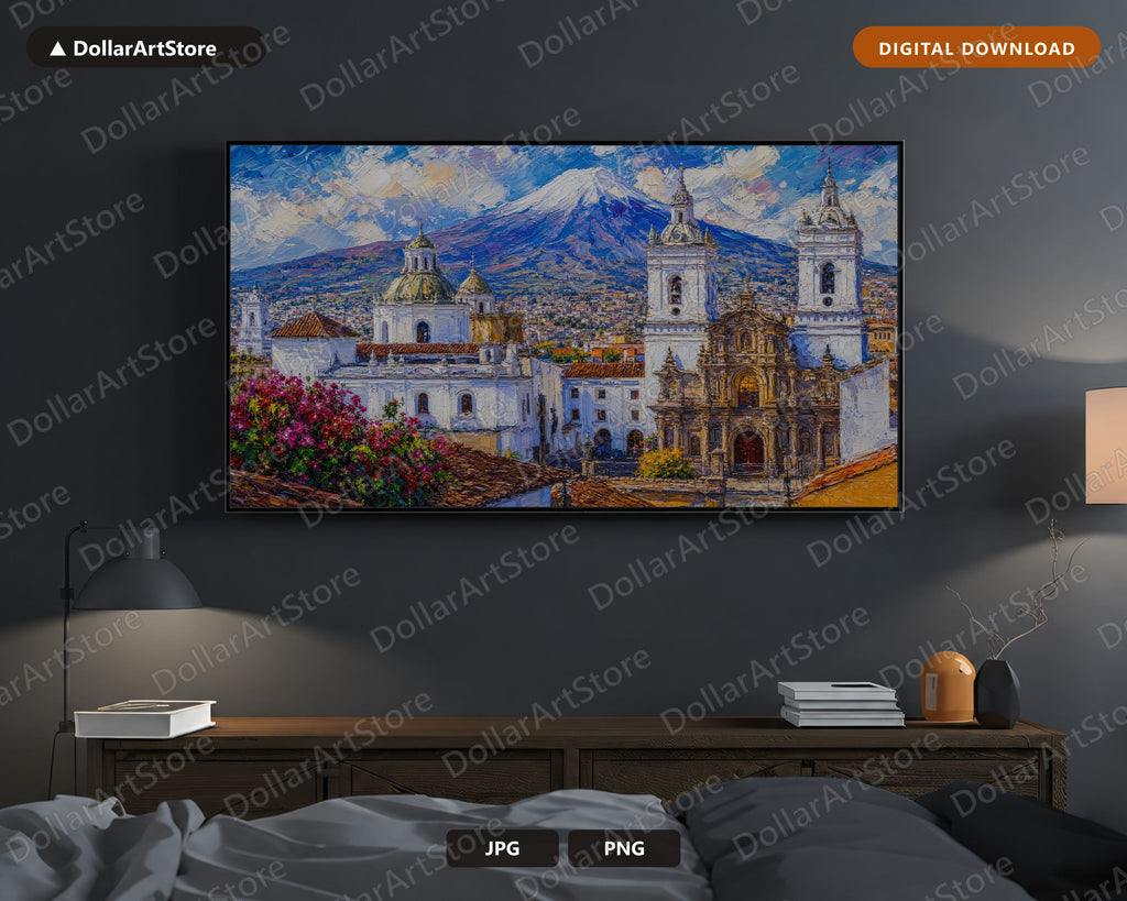 Cozy Colonial Architecture Frame TV Art, Samsung Frame TV Digital Download, 4K Textured Scenery
