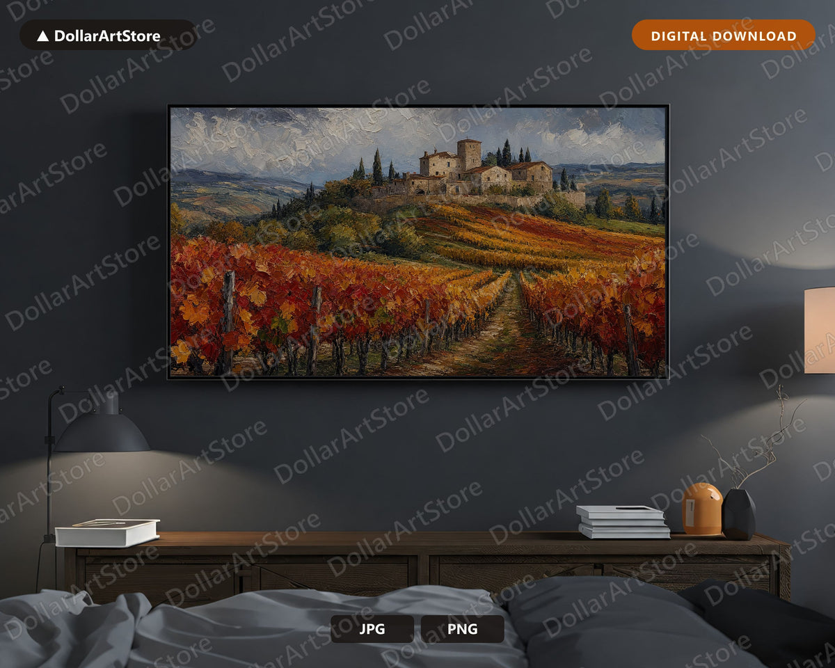 Cozy Tuscan Vineyard Frame TV Art, Samsung Frame Digital Download, 4K Autumn Landscape Screensaver