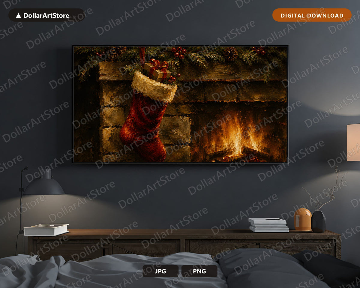 Cozy Christmas Fireplace Frame TV Art, Samsung Frame TV Digital Download, 4K Holiday Screensaver