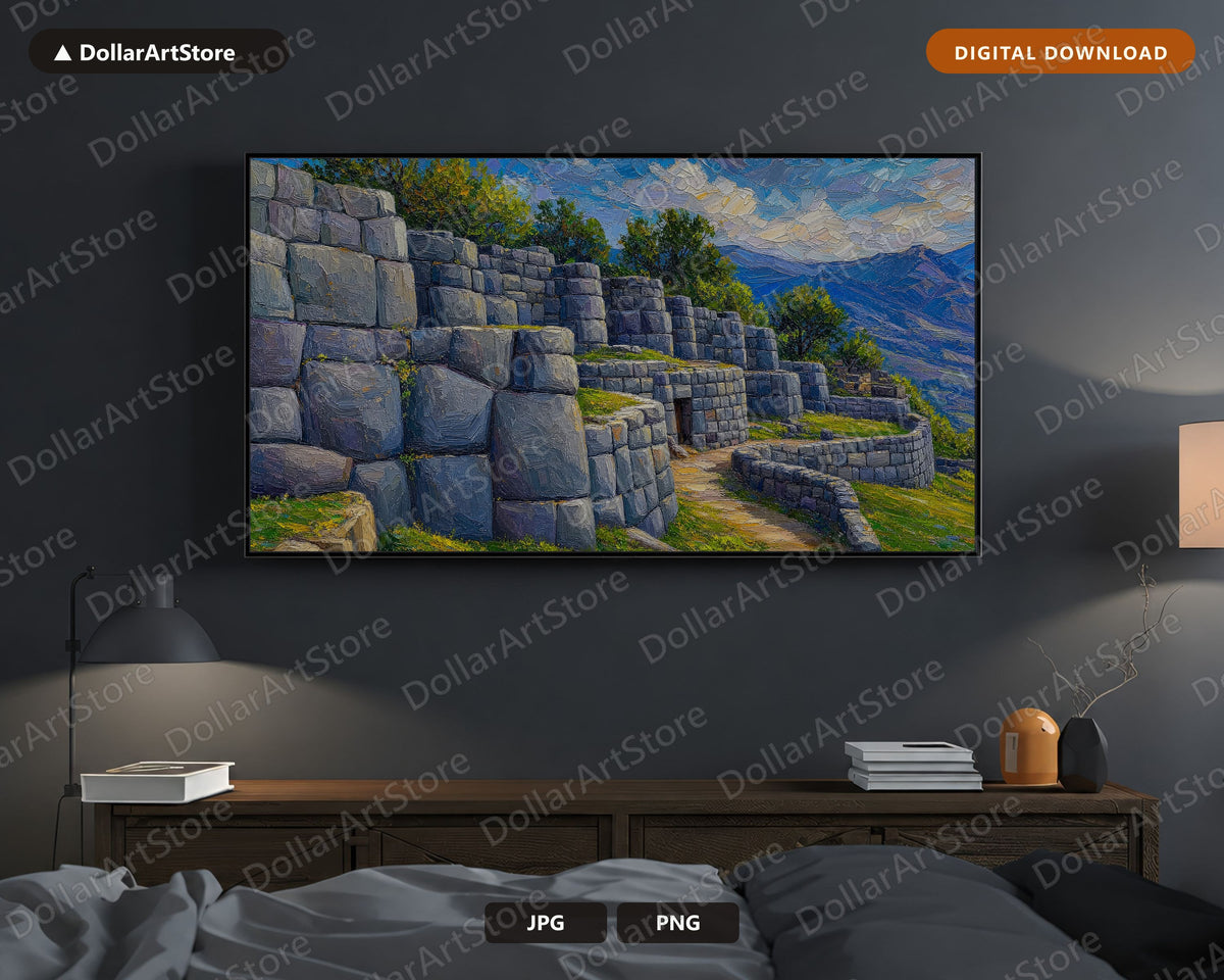 Cozy Rustic Ruins Frame TV Art, Samsung Frame TV Digital Download, 4K Textured Landscape Screensaver